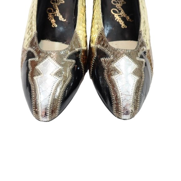 Vintage 60s 70s ROSINA FERRAGAMO SCHIAVONE 8M Snakes Skin Gold Silver Heels Shoe - Picture 5 of 11